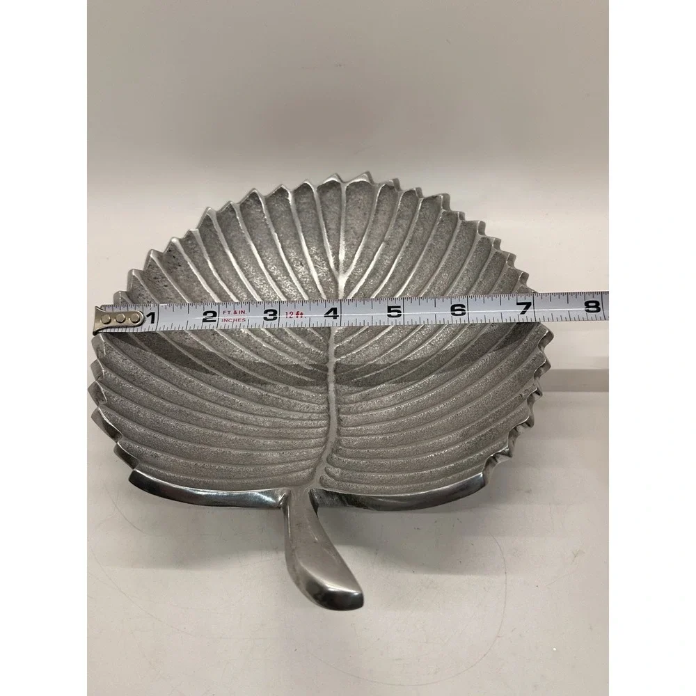 Cast‎ Aluminum Leaf Tray Bowl Silver Decorative Dish India 9